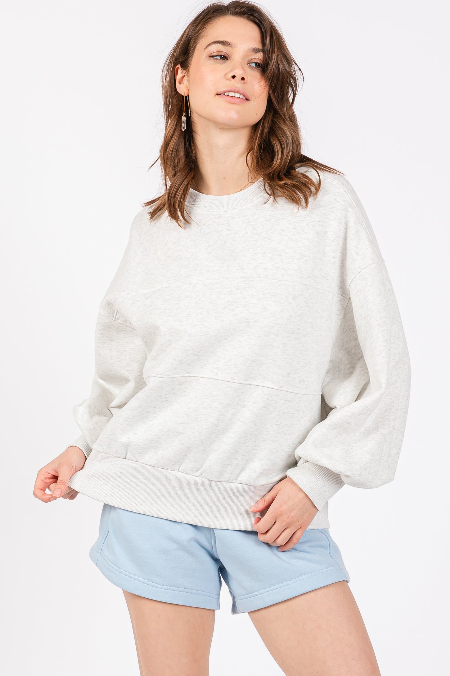 Heather Gray Long Sleeve Maternity Crewneck