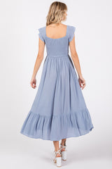 Light Blue Smocked Ruched Ruffle Hem Maxi Dress