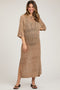 Taupe Open Knit Front Tie Side Slit Midi Maternity Swim Cover Up
