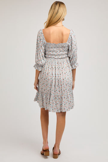 Blue Floral Smocked Maternity Dress