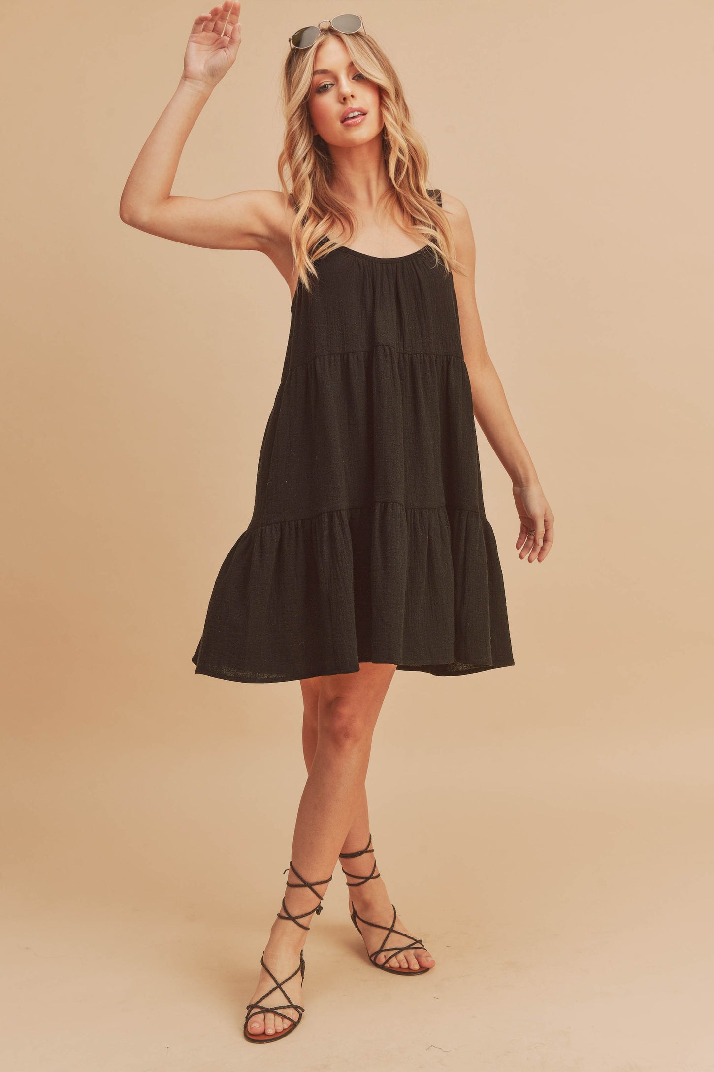 Black Sleeveless Tiered Ruffle Hem Maternity Dress