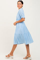 Light Blue Ruffle Trim Tiered Dress