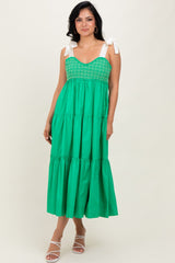 Green Ribbon Strap Tiered Maxi Dress