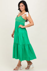 Green Ribbon Strap Tiered Maxi Dress