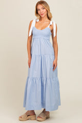 Light Blue Contrast Shoulder Straps Maxi Dress