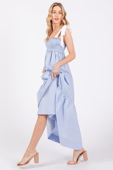Light Blue Contrast Shoulder Straps Maxi Dress