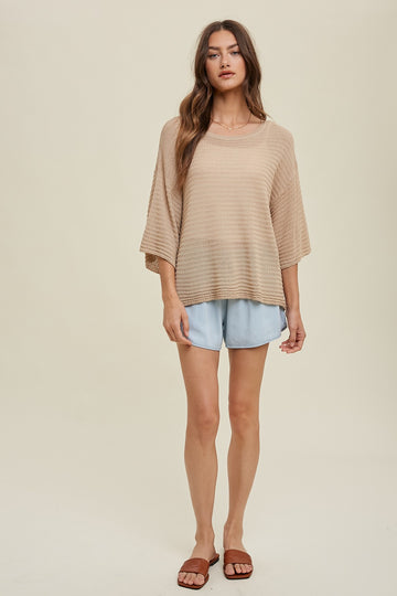 Beige Knit Short Sleeve Top