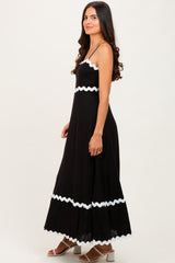 Black Colorblock Trim Midi Dress