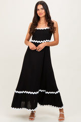 Black Colorblock Trim Maternity Midi Dress