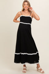 Black Colorblock Trim Maternity Midi Dress