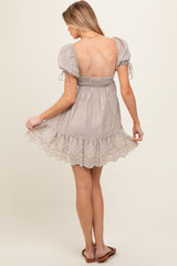 Beige Striped Floral Eyelet Maternity Mini Dress