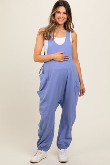 Lavender Racerback Drawstring Side Pocket Maternity Jumpsuit