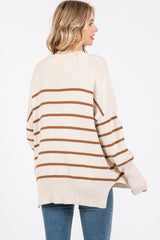 Beige Striped Drop Shoulder Sweater