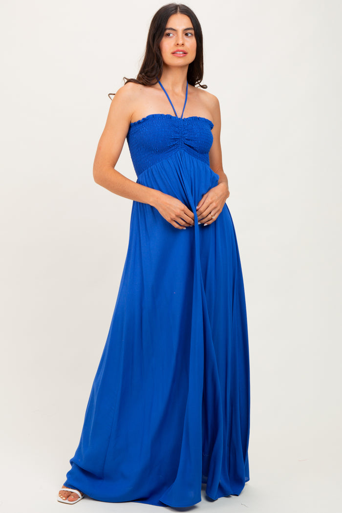 Royal Blue Smocked Halter Maxi Dress
