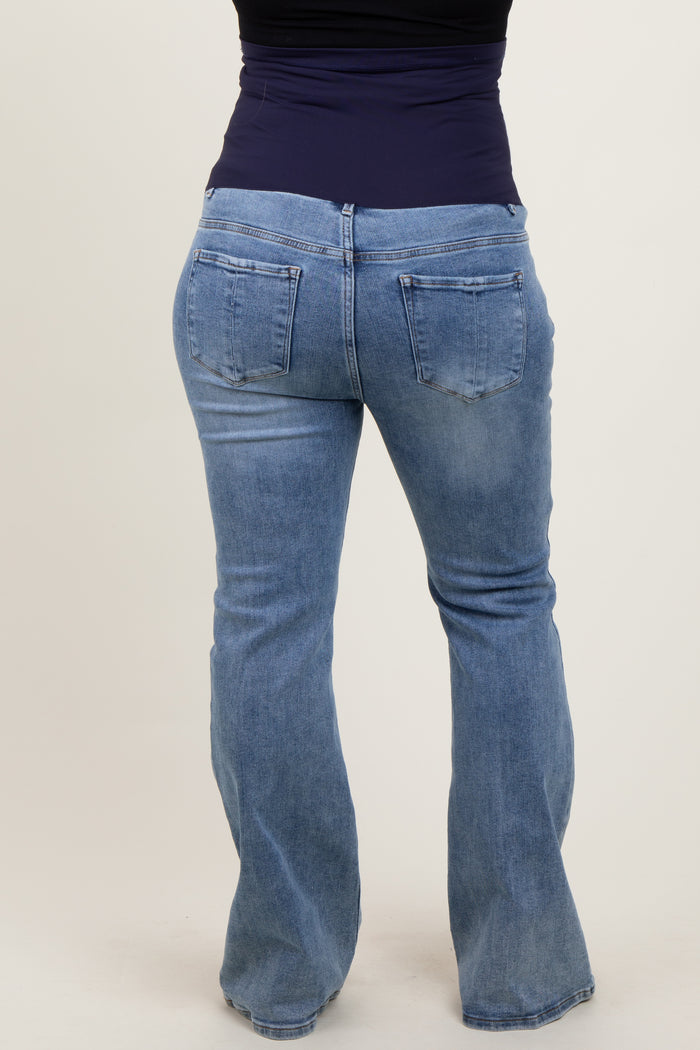 Blue Vintage Wash Flare Leg Maternity Plus Jeans