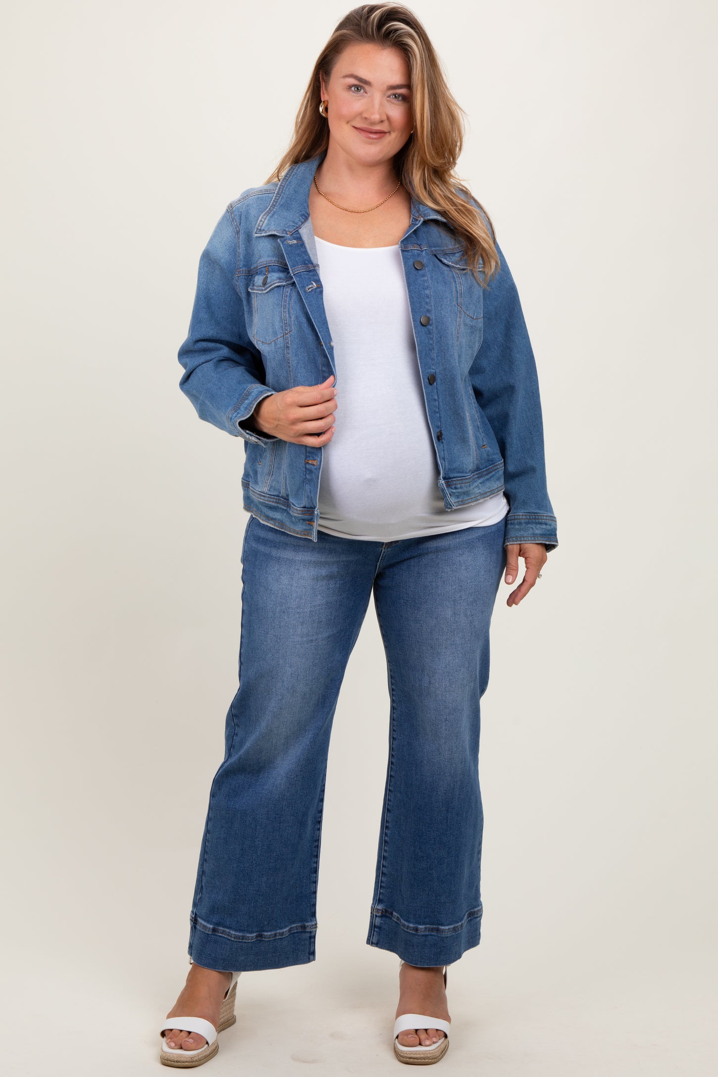 Blue Cuffed Wide Leg Maternity Plus Jeans