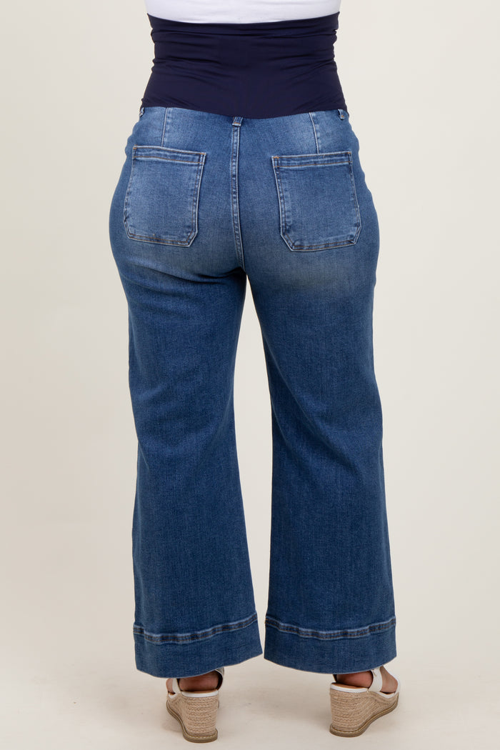 Blue Cuffed Wide Leg Maternity Plus Jeans