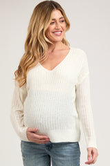 White Knit V-Neck Maternity Long Sleeve Top