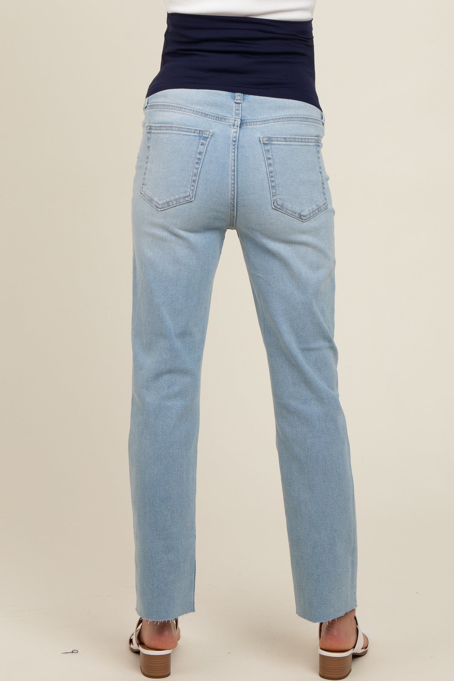 Light Blue Straight Leg Raw Hem Maternity Jeans