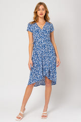 Navy Floral Wrap Maternity Midi Dress