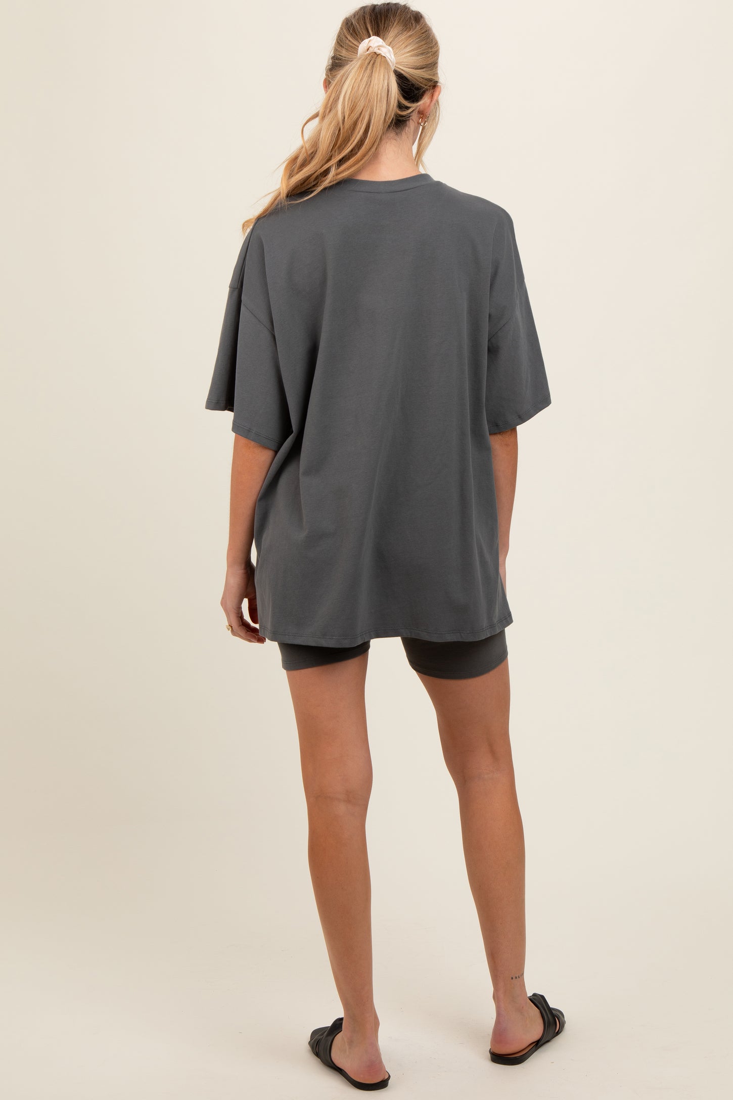 Charcoal Biker Short Maternity Lounge Set