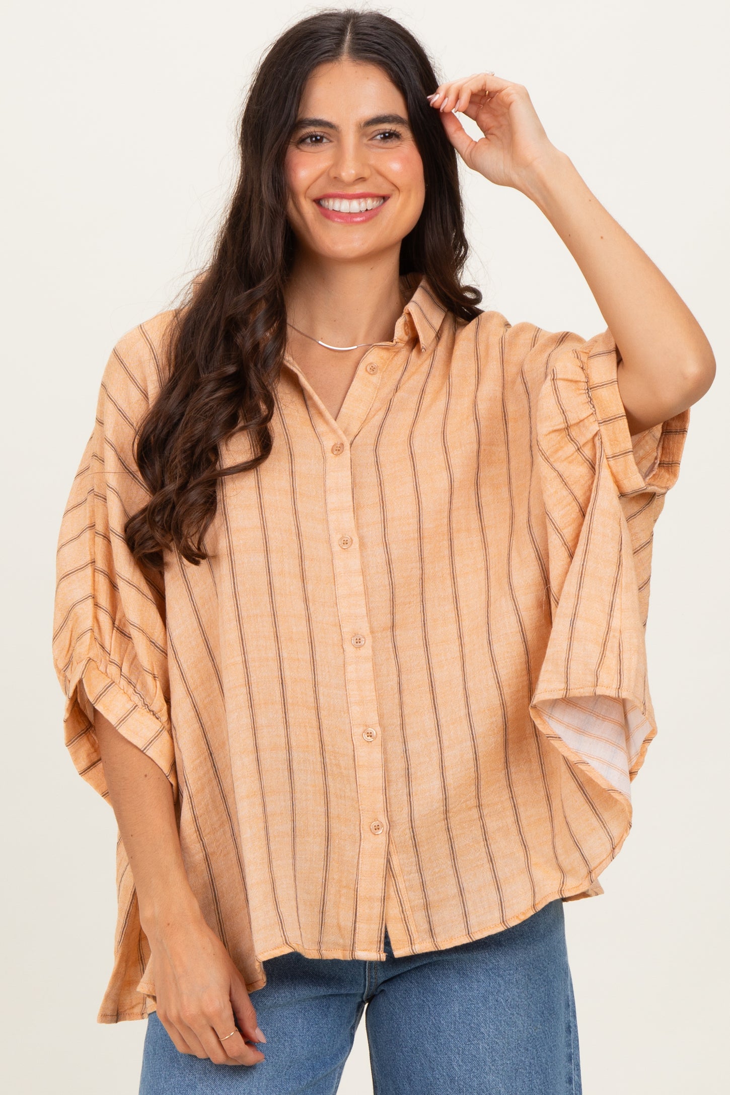 Yellow Striped Collared Oversized Top