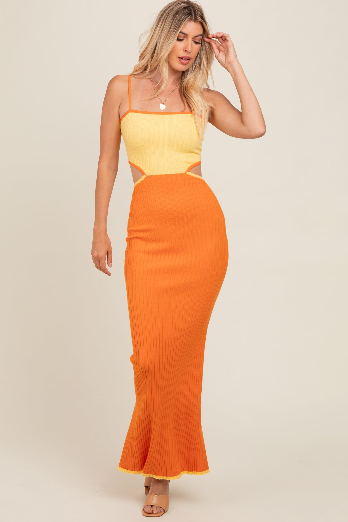Yellow Orange Colorblock Fitted Maxi