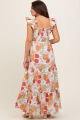 Ivory Floral Smocked Tiered Maternity Maxi Dress