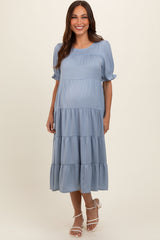 Light Blue Short Sleeve Maternity Dress