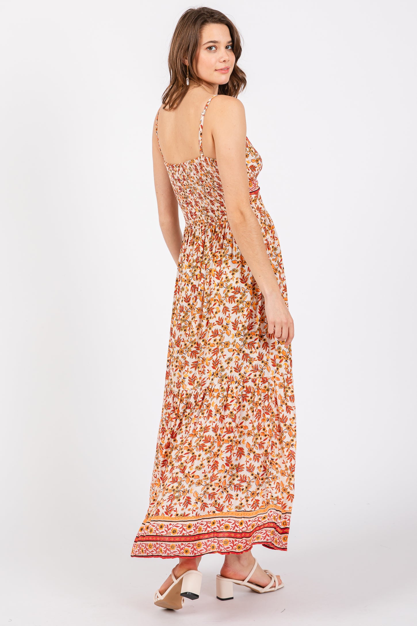 Red Floral Strapless Maxi Dress