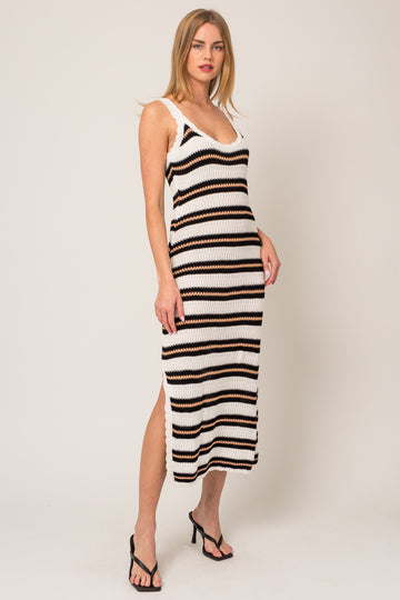 Ivory Stripe Crochet Maxi Dress