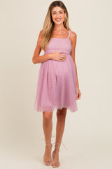 Burgundy Tulle Skirt Maternity Dress
