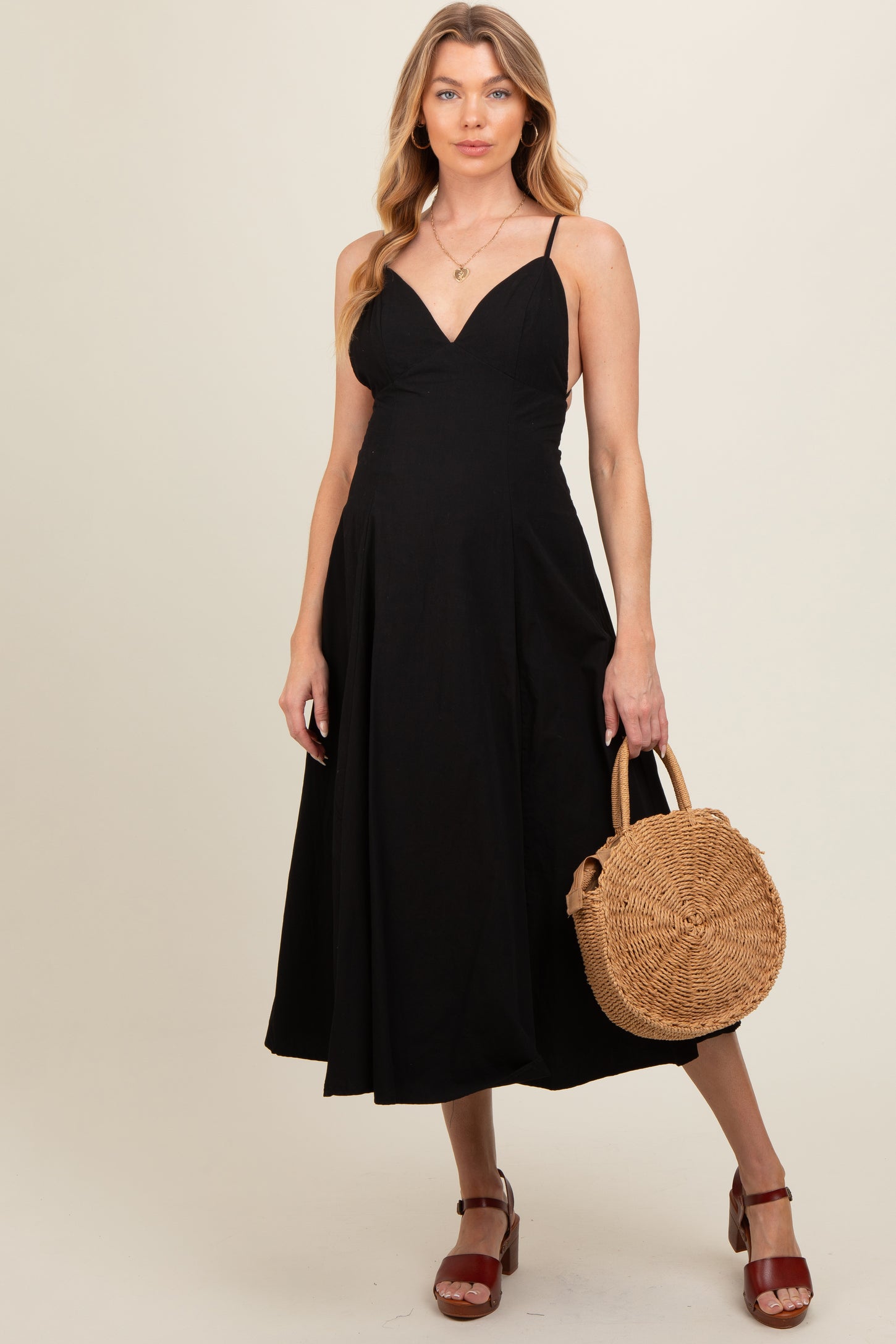 Black V-Neck Maternity Maxi Dress
