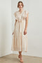 Cream Cuffed Sleeve Front Tie Maxi Dress