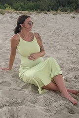 Lime Ribbed Fitted Maternity Maxi Dress
