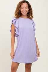 Lavender Ribbed Ruffle Sleeve Dress