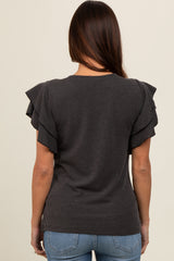 Charcoal Ruffle Sleeve Ribbed Maternity Top