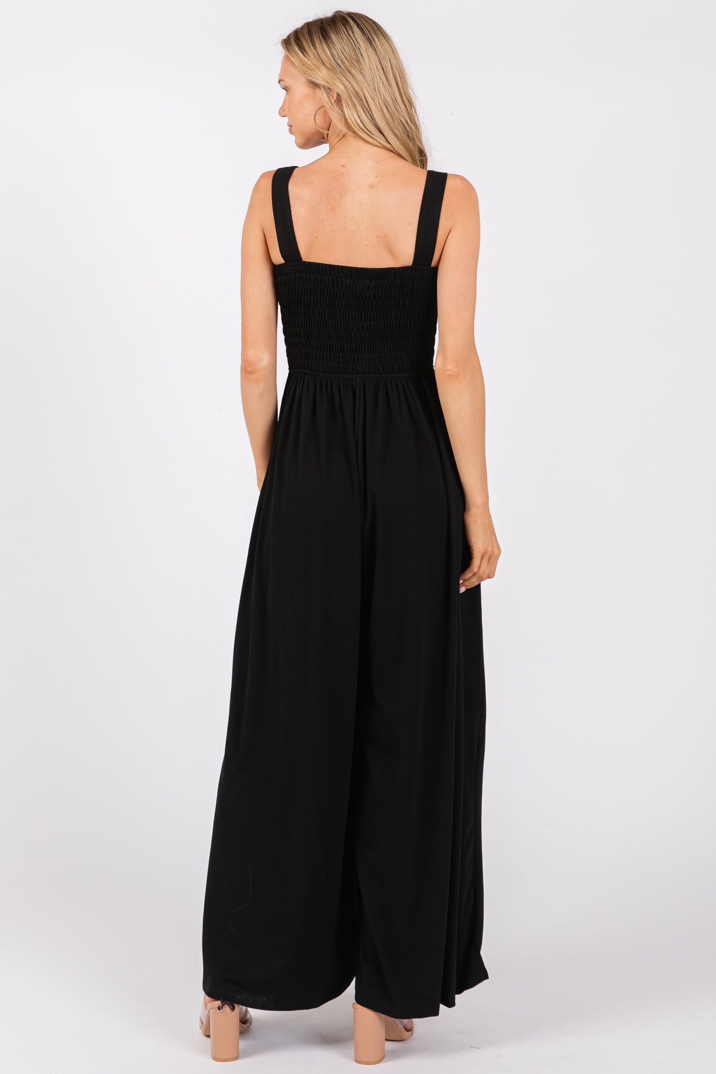 Black Smocked Wide Leg Jumpsuit
