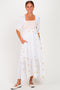 Ivory Gauze Smocked Embroidered Square Neck Midi Dress