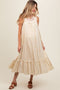 Cream Floral Lace Top Ruffle Hem Maternity Midi Dress