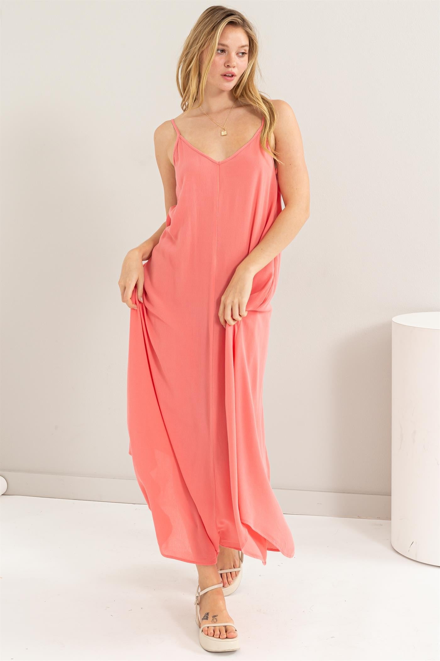 Coral Lightweight Sleeveless V-Neck Maternity Maxi Dress