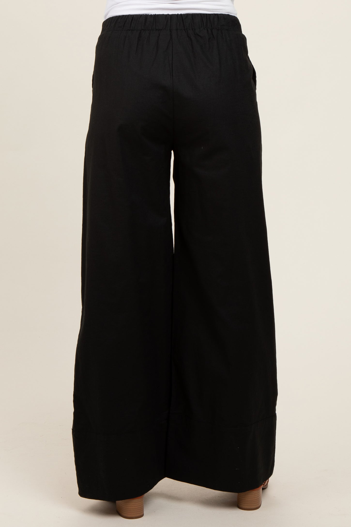 Black Pleated Drawstring Waist Maternity Pants