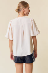 Vanilla Bubble Short Sleeve Pintuck Button Down Blouse