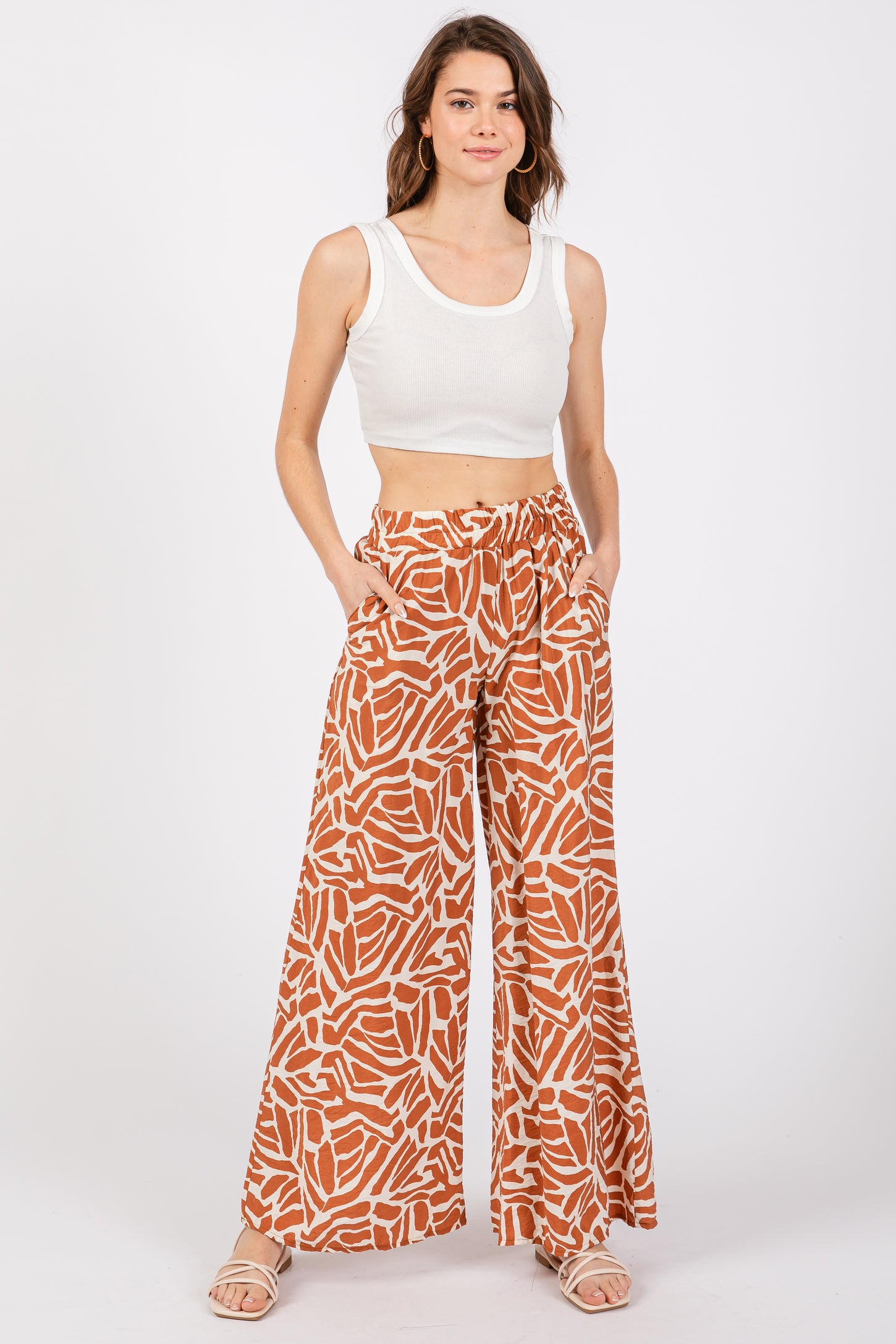 Camel Smocked Wide Leg Maternity Pants