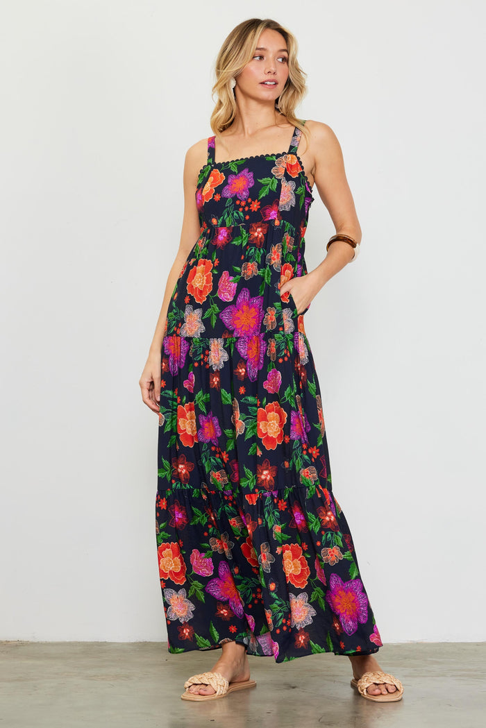 Black Floral Embroidered Maxi Dress