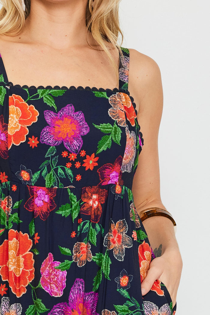 Black Floral Embroidered Maxi Dress