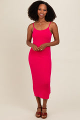 Fuchsia Fitted Spaghetti Strap Midi Dress