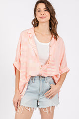 Peach Striped Button Up Dolman Top