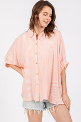 Peach Striped Button Up Dolman Top