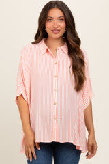 Peach Striped Button Up Dolman Maternity Top